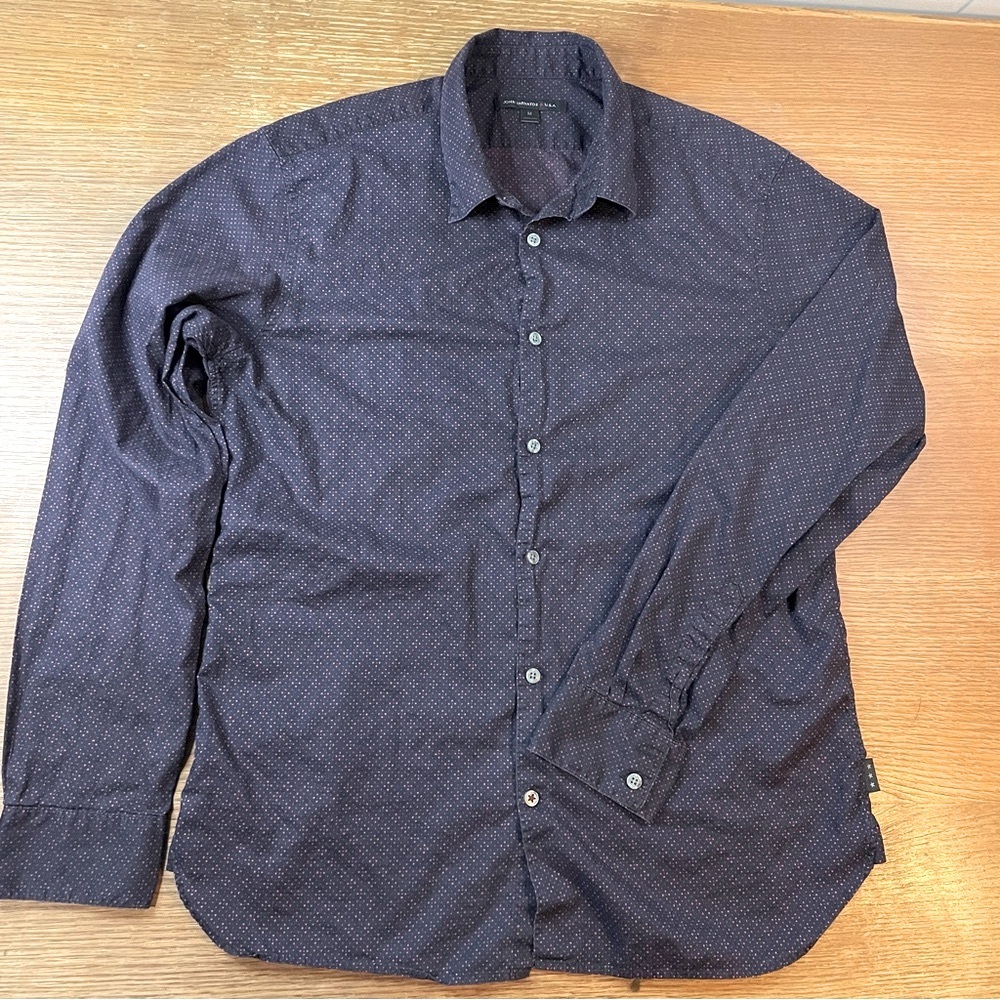 John Varvatos Casual LS Shirt Men's Medium Camp Black with Red Geometric Dots